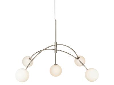 Suspension heaven (5x28w) en m&eacute;tal argent et verre opale