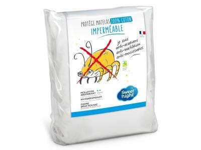 Prot&egrave;ge matelas anti-acariens imperm&eacute;able molleton 100% coton 160x200