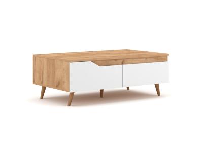 Table Basse Scandinave 1 Tiroir L100cm - D&eacute;cor Bois clair et Blanc