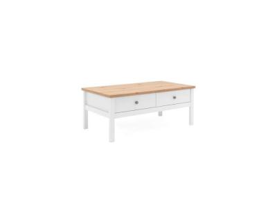 Table Basse 2 tiroirs L100 cm - D&eacute;cor Blanc et bois