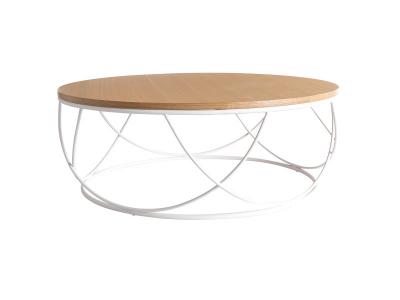 Table basse ronde bois et m&eacute;tal blanc d80 x h30 cm lace