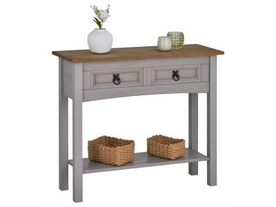 Table console RAMON avec 2 tiroirs, style mexicain en pin massif gris et brun