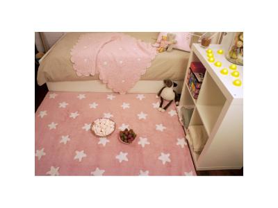 PROMOTION - Tapis de sol enfant 120x160 cm Rose &eacute;toiles blanches