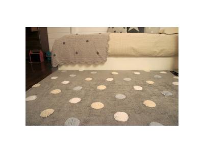 Tapis coton motif pois 3 couleurs gris-bleu 120x160