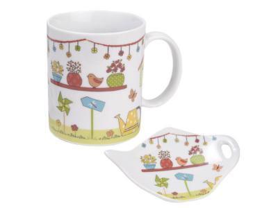 Tasse en c&eacute;ramique avec pose sachet de th&eacute; - Jardin