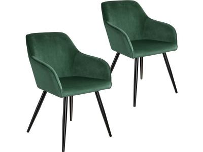 Tectake 2 Chaises MARILYN Design en Velours Style Scandinave - vert fonc&eacute;/noir