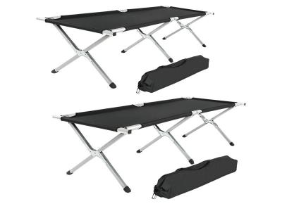 TECTAKE 2 Lits de camp 190 cm x 70 cm avec Housse de transport Noir