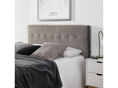 T&ecirc;te de lit tapiss&eacute;e 160x100 cm gris, velours, pieds en bois