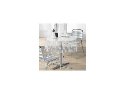 Nappe - Cristal transparent rond - diam&egrave;tre 140 cm - Feuille blanche
