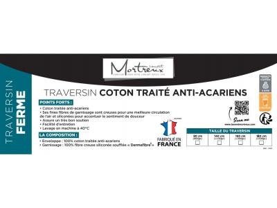 Mortreux Traversin Blanc Anti Acarien Coton Ferme 1500grs 180cm