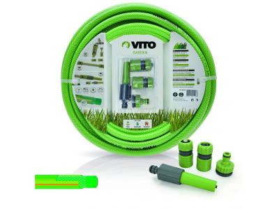 Tuyau d'arrosage 15mm 10 m KIT PVC lance multi jet + 2 raccords + nez de robinet VITO