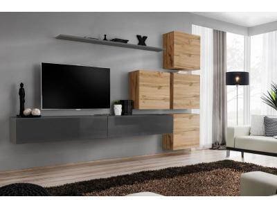 Meuble TV Mural Design Switch IX 310cm Gris & Naturel