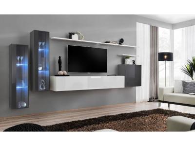 Ac-Deco Meuble TV Mural Design Switch XI 330cm Gris & Blanc