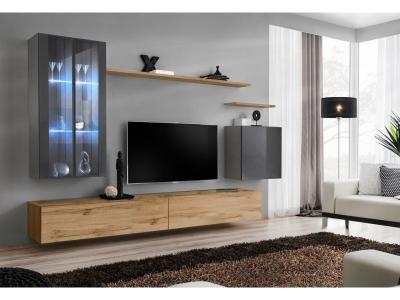 Meuble TV Mural Design Switch XII 270cm Gris & Naturel