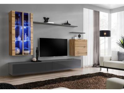 Meuble tv mural design ""switch xii"" 270cm naturel & gris