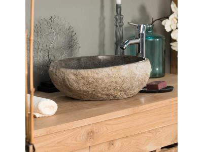 Vasque &agrave; poser en pierre naturelle galet de rivi&egrave;re 40 cm - Gris