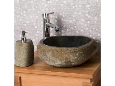 Vasque &agrave;&nbsp; poser en pierre naturelle salle de bain GALET 30 cm