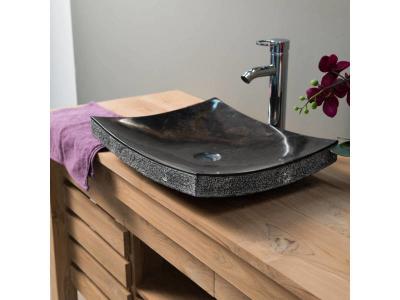 Vasque de salle de bain &agrave; poser rectangle 50 cm en pierre marbre G&egrave;nes noir