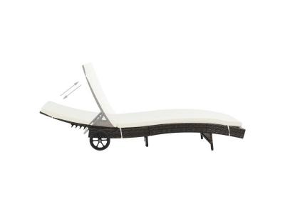 Chaise longue avec roues et coussin R&eacute;sine tress&eacute;e Marron