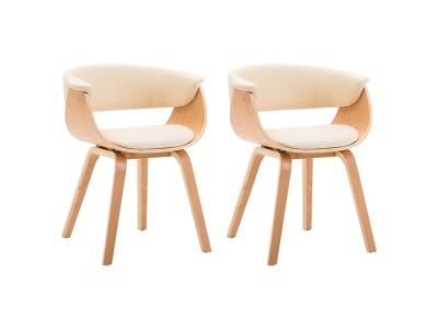 Chaises de salle &agrave; manger 2 pcs Cr&egrave;me Bois courb&eacute; et similicuir