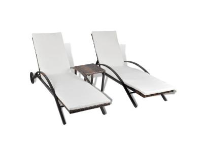 Jeu De Chaise Longue 3 Pcs Avec Table Marron R&eacute;sine Tress&eacute;e