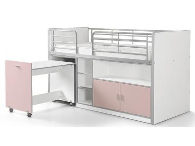 Vipack Lit Mezzanine + Bureau + Rangement 90x 200 Bonny Rose Clair