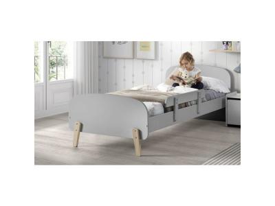 Vipack Kiddy Lit Simple En Bois Laqu Et Brut Et Sommier Gris + Barrire De Scurit Gris
