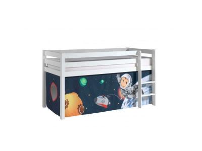 Lit mezzanine 90x200 cm avec tente espace pin massif blanc Pino