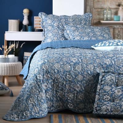 Set couvre lit boutis Julianne bleu et 2 taies taille 220 x 240 cm