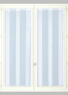Paire de Vitrages en Etamine Fines Rayures Blanc 90 x 200 cm - Blanc