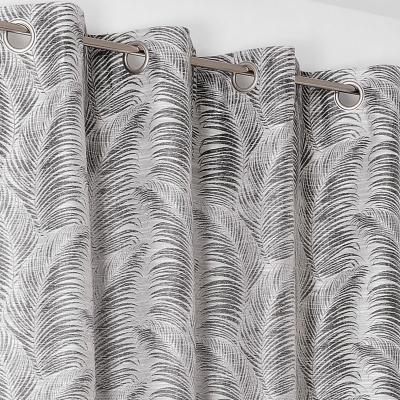 Rideau &agrave; oeillets aux motifs palmes polyester gris anthracite 250x145