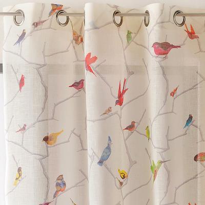 Rideau occultant bucolique imprim&eacute; "colibri" polyester naturel 260x145