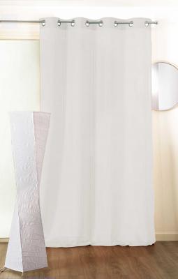 Voilage en Poly/Lin et Oeillets en Alu Bross&eacute; - Blanc - 150 x 260 cm