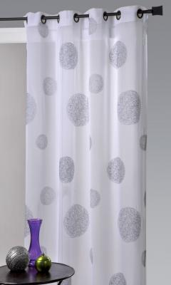 Voilage Etamine Brod&eacute; Ronds M&ecirc;l&eacute;s blanc Blanc cass&eacute; 140x240 cm