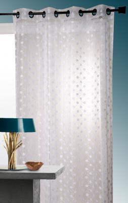 Voilage organza jacquard brod&eacute; petit pois Blanc 130 x 240cm - Blanc