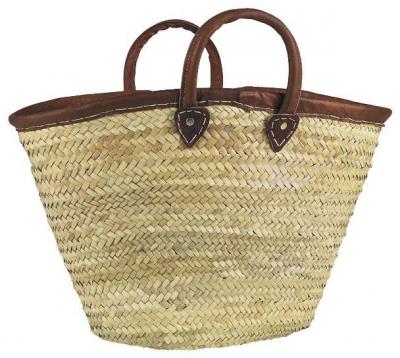 Inconnue Couffin naturel en palmier anses et bord cuir