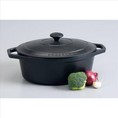 Cocotte Ovale Chasseur, Noir mat, 27 cm-P, Fer forg&eacute;, noir mat
