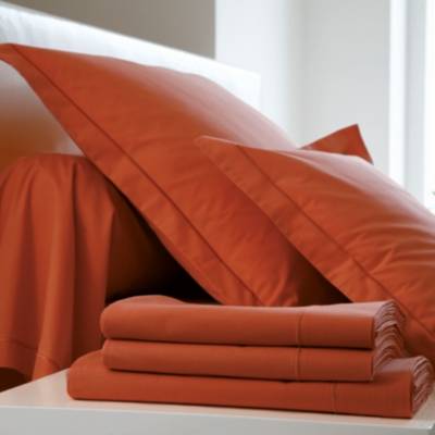 TAIE DE TRAVERSIN 90/190 Percale Terra Cotta BLANC DES VOSGES