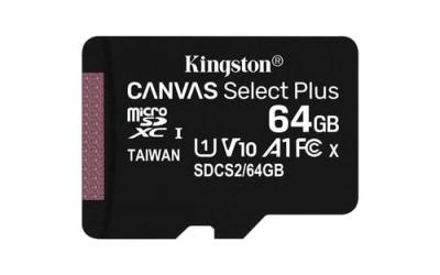 Kingston Canvas Select Plus Micro Sd Class 10 64gb Memory Card Noir