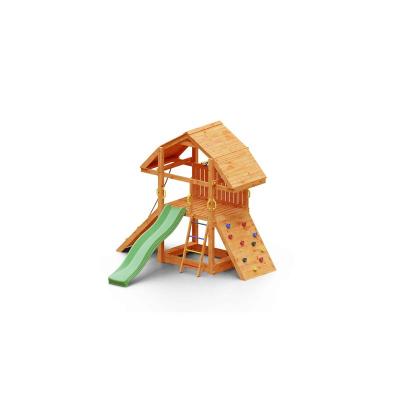 Aire de jeux en bois avec toboggan vert