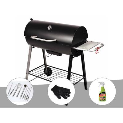 Barbecue &agrave; charbon sur chariot michigan + malette de 8 accessoires inox + gant d