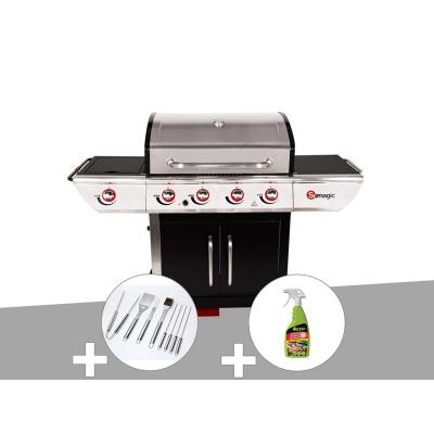 Barbecue &agrave; gaz avec chariot manhattan 450gpi + plancha + malette de 8 accessoire