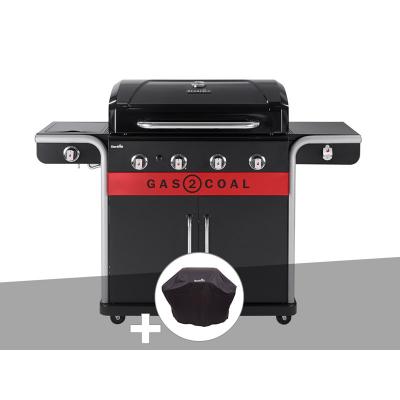 Barbecue &agrave; gaz et &agrave; charbon Gas2Coal Char-Broil 2.0 4B + Housse de protection