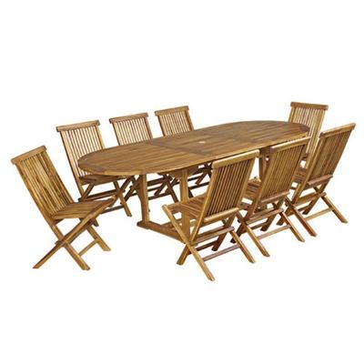 Salon de jardin en teck huil&eacute; massif extensible 8/10 pers. - Marron