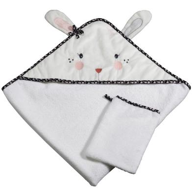 Sortie de bain lapin 75x75cm et gant en coton polyur&eacute;thane blanc