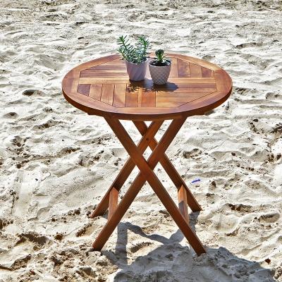 Table de jardin en teck huil&eacute; massif ronde 4 pers. - Marron