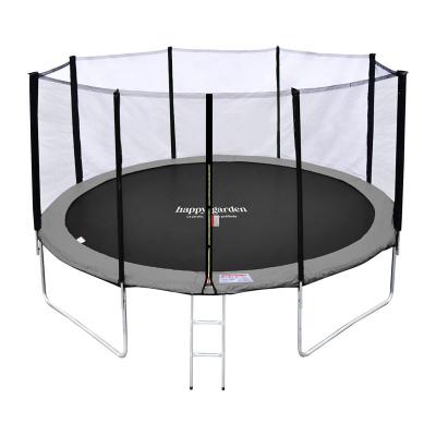 Pack Premium Trampoline 370cm r&eacute;versible gris / rose PERTH + filet, &eacute;chelle, b&acirc;che et kit d'ancrage