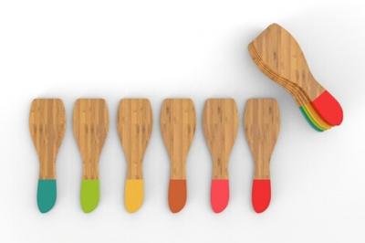 Pebbly NBA021 Set de 6 spatules &agrave; raclette-Multico, Multicolore, 13 cm