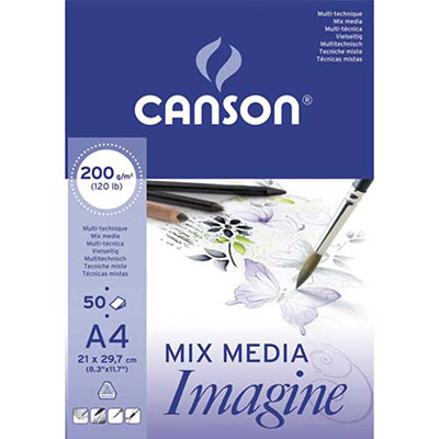 Lot de 5 Bloc 50 feuilles Imagine A4 200g/m&sup2;, grain l&eacute;ger blanc pur