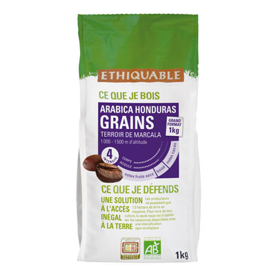 Caf&eacute; En Grains Pur Arabica Honduras Bio Ethiquable - Le Sachet De 1 Kg